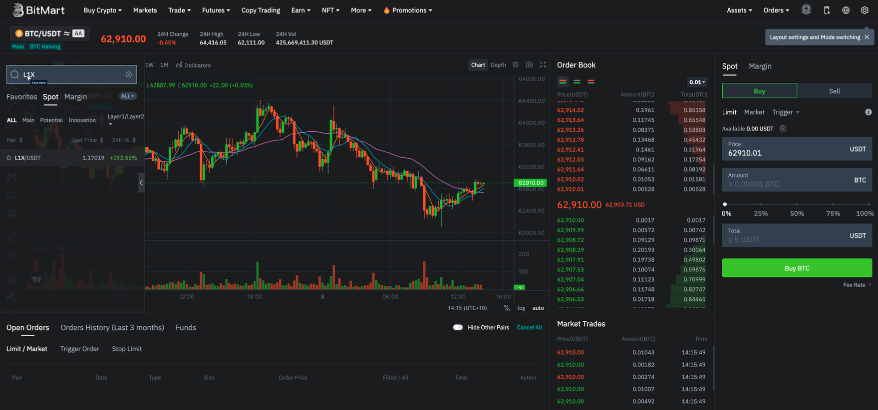 Buying L1X on Bitmart Exchange (Desktop)