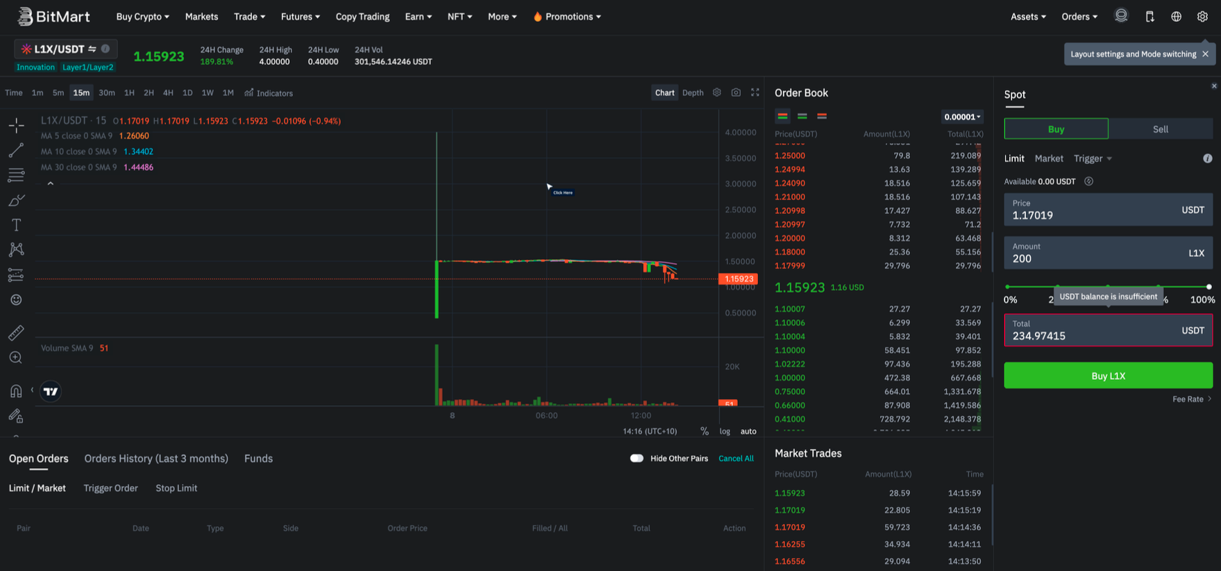 Buying L1X on Bitmart Exchange (Desktop)